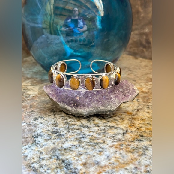 Hand Crafted Jewelry - COPY - Silver Tiger’s Eye Stone Cuff Bracelet